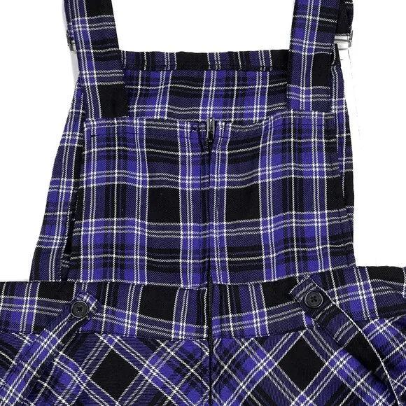Royal Bones Daang Goodman Tripp Purple Plaid Skirtall Overalls Dress Sz L - NWOT - Picture 4 of 8